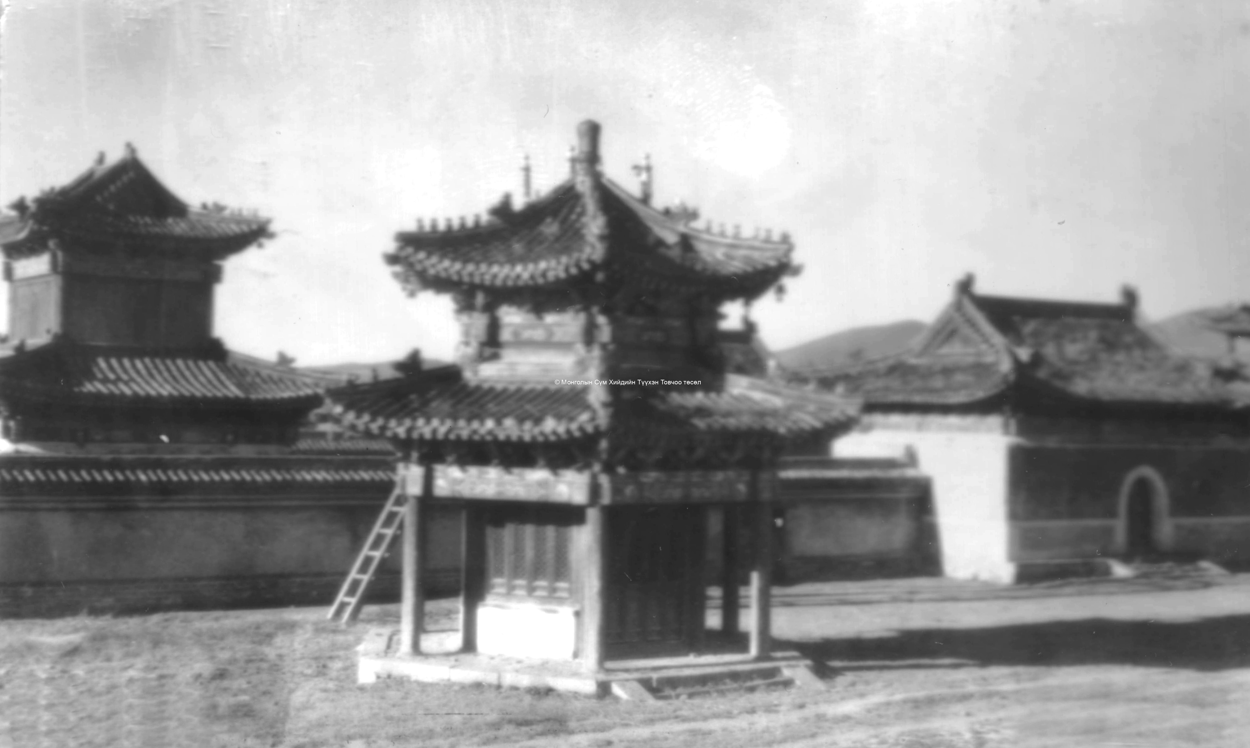Southern part of the monastery. Eastern Historical Temple, Entrance Temple of the second courtyard, Temple of the Drum or Bell in the First Courtyard. Film Archives K-23785